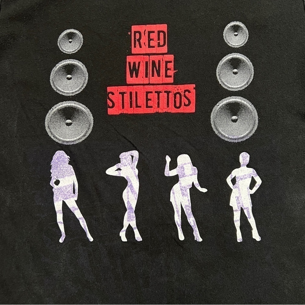 Red Wine Stilettos DJ Y2K Graphic Tee Shirt 👠 🍷 - Picture 3 of 5